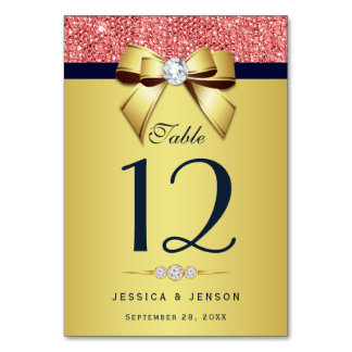 Gold Navy Diamond Bow Korallensequenzen Tischnummer