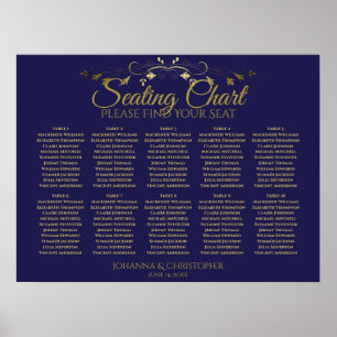 Gold & Navy Einfache 10 Tische Hochzeitskarte Poster