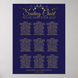 Gold & Navy Einfache 9 Table Seating Chart Poster