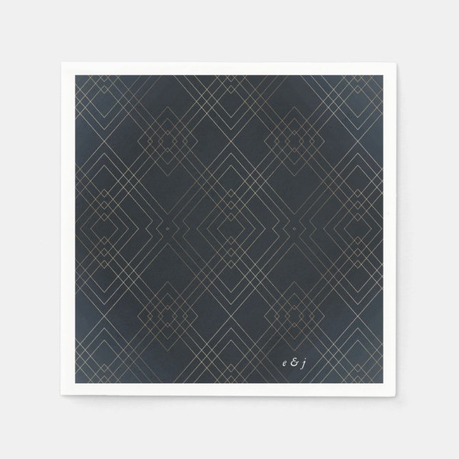 Gold Navy Elegance Diamond Geo Deko Wedding Serviette (Vorderseite)