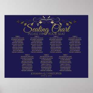 Gold & Navy Elegante 7 Tafelsitzkarten Poster