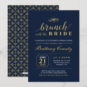 Gold & Navy   Elegante Hochzeits-Braut-Brunch-Part Einladung