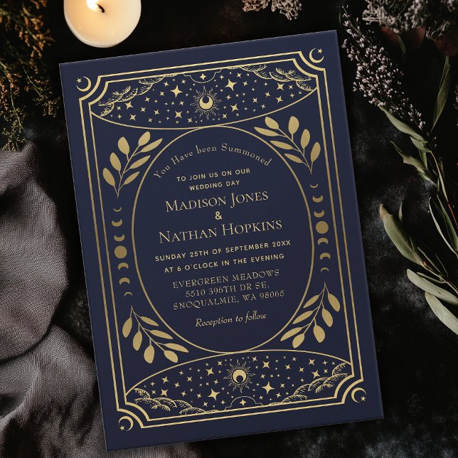 Gold Navy Elegante Tarot Card Einladung zur Hochze (Von Creator hochgeladen)