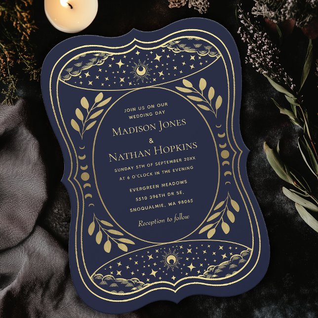 Gold Navy Elegante Tarot Card Einladung zur Hochze (Von Creator hochgeladen)