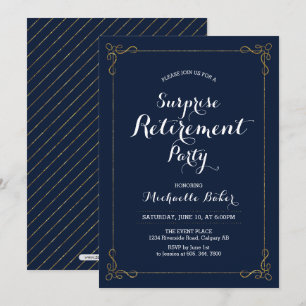Gold & Navy   Elegante Überraschungs-Ruhestandsfei Einladung