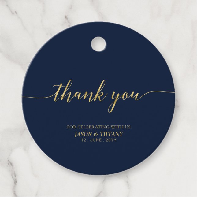 Gold & Navy Elegantes Script-Gastgeschenk Vielen D Geschenkanhänger (Vorderseite)