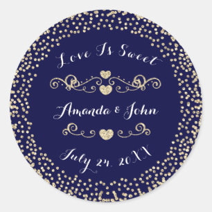 Gold Navy Glitzer Save the Date Liebe ist süß Runder Aufkleber