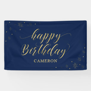 Gold & Navy   Glitzernde Happy Birthday Party Deko Banner