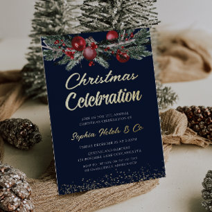 Gold Navy Jährliches Weihnachtsfest Party Folieneinladung