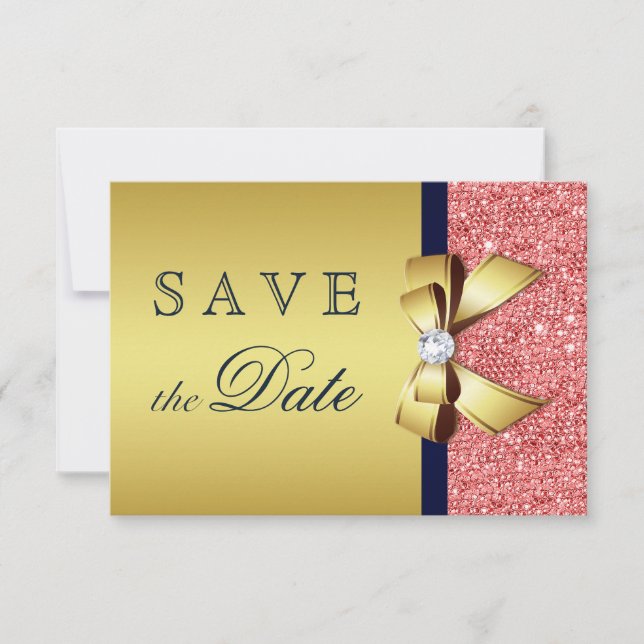 Gold Navy Korallensequenzen Diamonds Bow Save the  Date (Vorderseite)