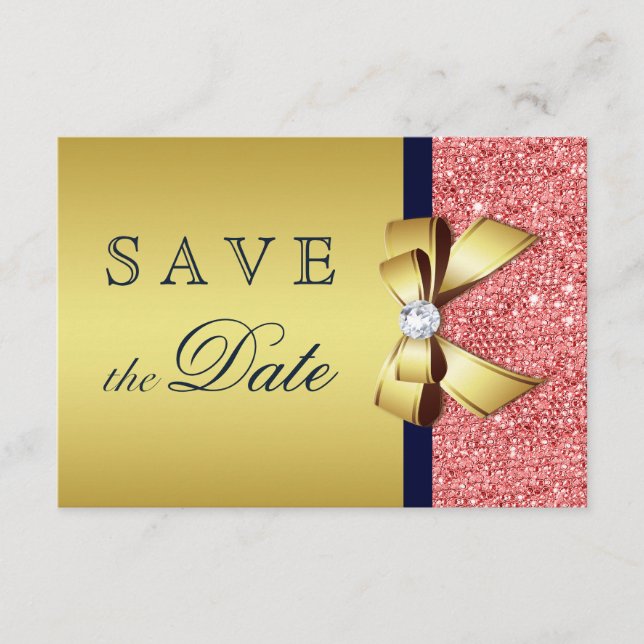 Gold Navy Korallensequenzen Diamonds Bow Save the  Date (Vorderseite)