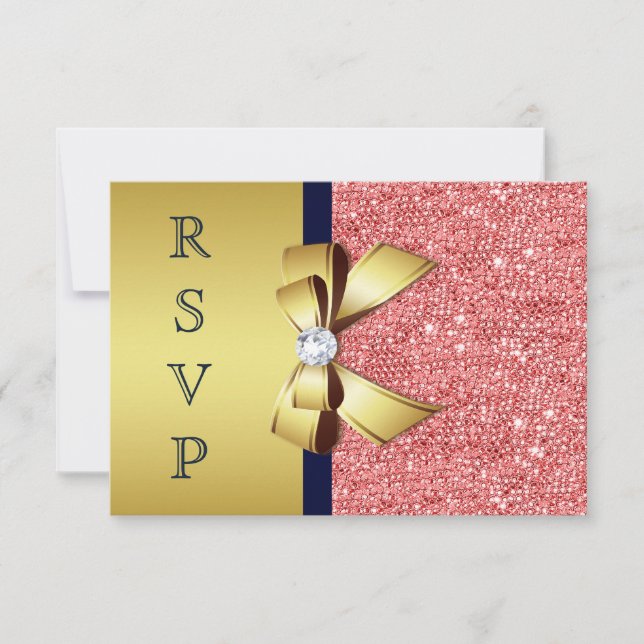 Gold Navy Korallensequenzen Diamonds Bow UAWG RSVP Karte (Vorderseite)