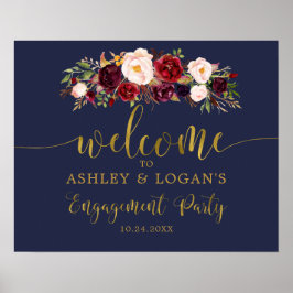 Gold Navy Marsala Boho Engagement Party Poster