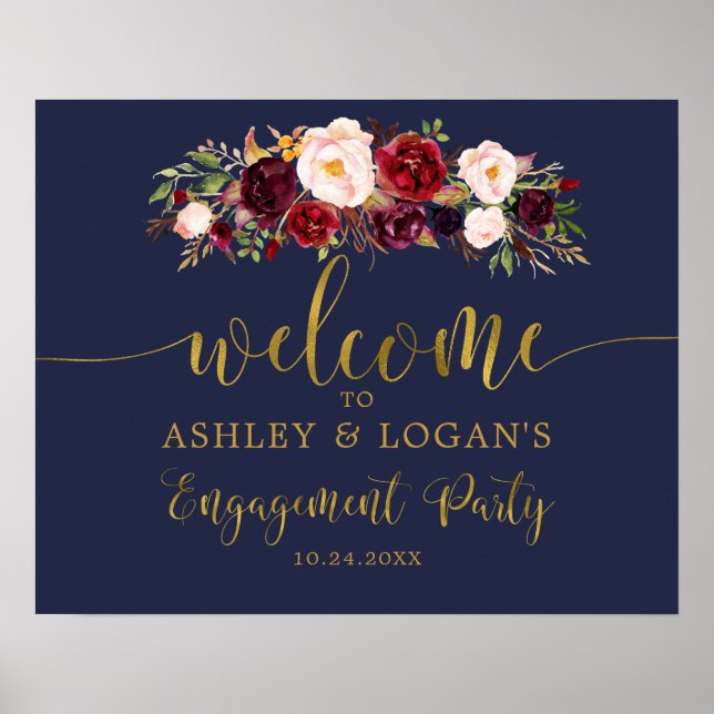 Gold Navy Marsala Boho Engagement Party Poster (Vorne)