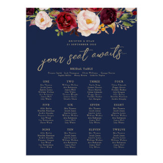 Gold Navy Marsala Hochzeits-Willkommensschild Lucy Poster