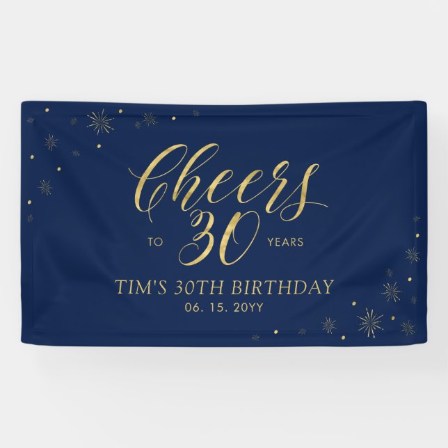 Gold & Navy Modern Cheers 30. Geburtstag Party Banner (Horizontal)