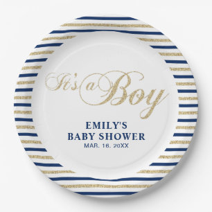 Gold & Navy   Moderne Babyparty-Teller Pappteller