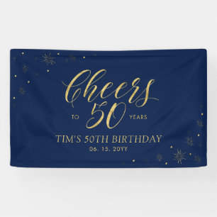 Gold & Navy Moderne Cheers 50. Geburtstagsfeier Banner