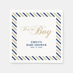 Gold & Navy Moderne Jungen-Baby-Party Serviette