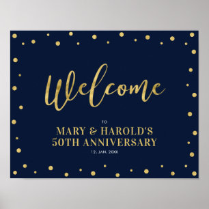 Gold & Navy Moderne Konfetti-Willkommensparty-Ta Poster