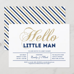 Gold, Navy   Moderne Typografie Jungen-Baby-Party Einladung