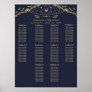 Gold & Navy Mystischer Tarot-Hochzeits-Sitzplan Poster