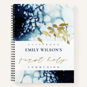 GOLD NAVY SEA FISHERST HOLY COMMUNION GUESTBOOK NOTIZBUCH