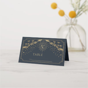 Gold & Navy Sonne und Mond Tarotkarten-Hochzeit Platzkarte