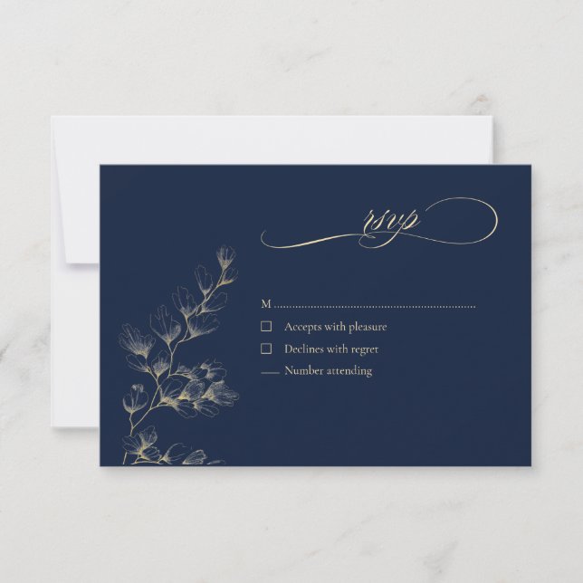 Gold & Navy Wedding RSVP Card (Vorderseite)