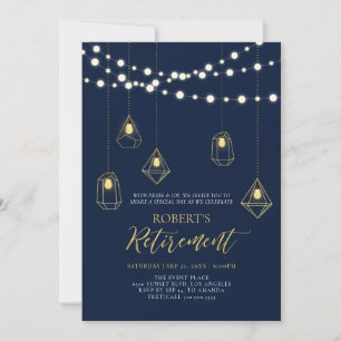 Gold & Navyblau   Lichterkette Ruhestandsfeier Einladung