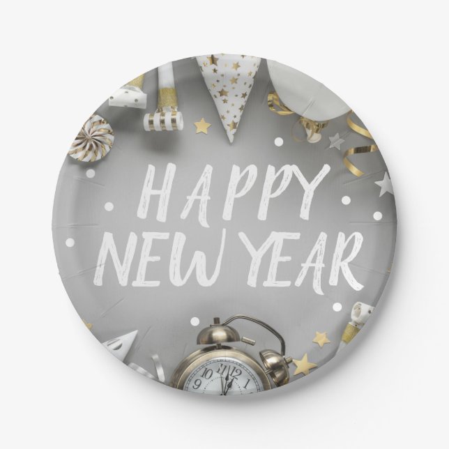 Gold New Year Party New Years Day Clipart Pappteller (Vorderseite)