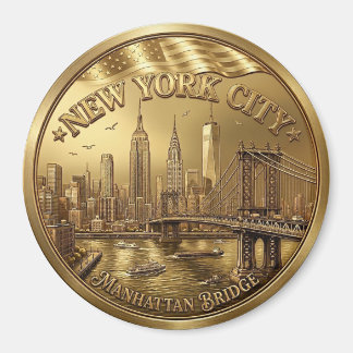 Gold New York City Manhattan Bridge Souvenir Magne Magnet