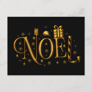Gold Noel on Black Contemporary Christmas Feiertagspostkarte