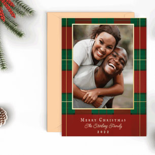 Gold Noël Plaid Foil Carte photo de vacances