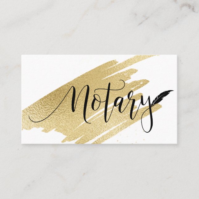 *~* Gold NOTARY FOTO Pen Feather Signieren Agent Visitenkarte (Vorderseite)