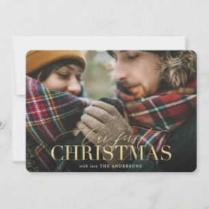 Gold notre premier carte photo rouge plaid de Noël