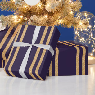 Gold Nugget Streifen auf einem dunkelblauen Hinter Geschenkpapier
