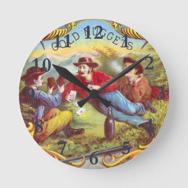 Gold Nuggets Antique Cigar Label Runde Wanduhr (Vorderseite)