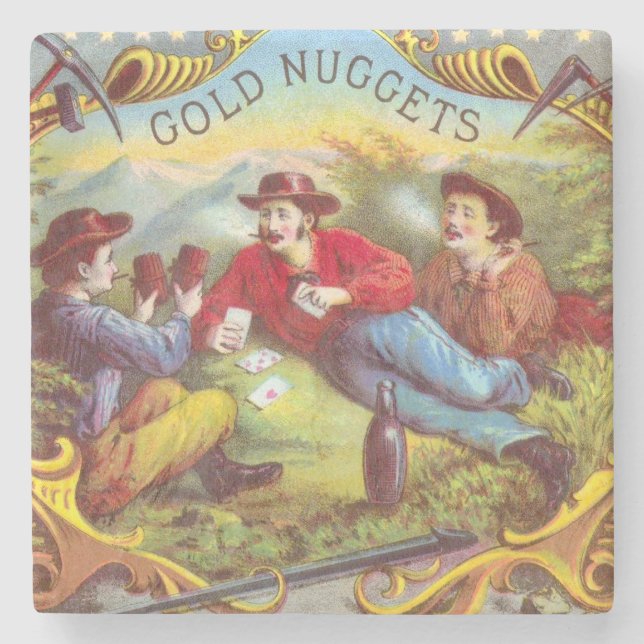 Gold Nuggets Antique Cigar Label Steinuntersetzer (Vorderseite)