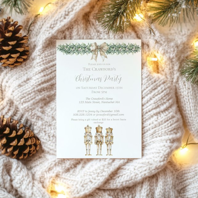 Gold Nutcracker and Mistletoe Christmas  Einladung (Gold Nutcracker Christmas Invitation)