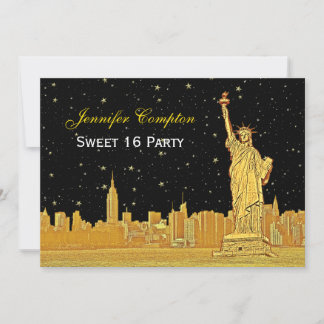 Gold NYC Skyline #2 Etch Starry DIY BG H Sweet 16 Einladung