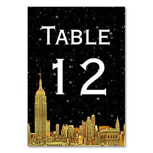 Gold NYC Skyline Starry Sky Tischnummer DIY BG
