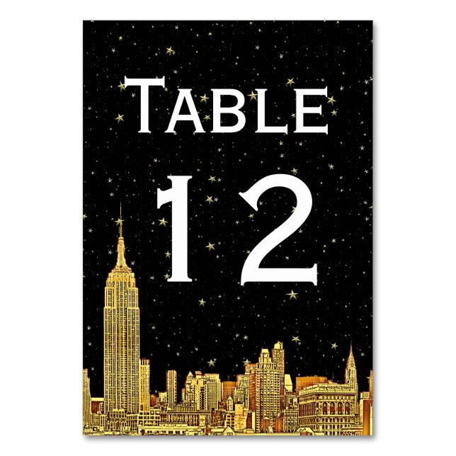 Gold NYC Skyline Starry Sky Tischnummer DIY BG (Vorderseite)