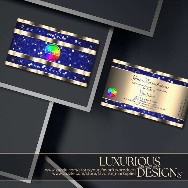 Gold Ocean Blue Glitzer Luminous Stars Logo hinzuf Visitenkarte (Von Creator hochgeladen)