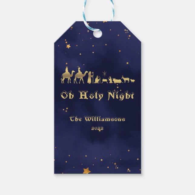 Gold Oh Heilige Nacht Sternenhimmel Weihnachten Geschenkanhänger (Vorderseite)