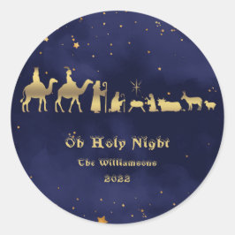 Gold Oh Heilige Nacht Weihnachten individuell ange Runder Aufkleber