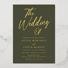 Gold & Olive Modern Wedding Golden Folieneinladung