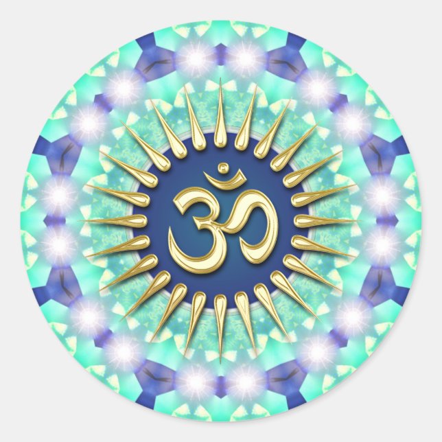 Gold Om Green Bleu Mandala méditation Sticker Yoga (Devant)