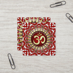 Gold OM Holiday Red White Mandala Square Quadratische Visitenkarte