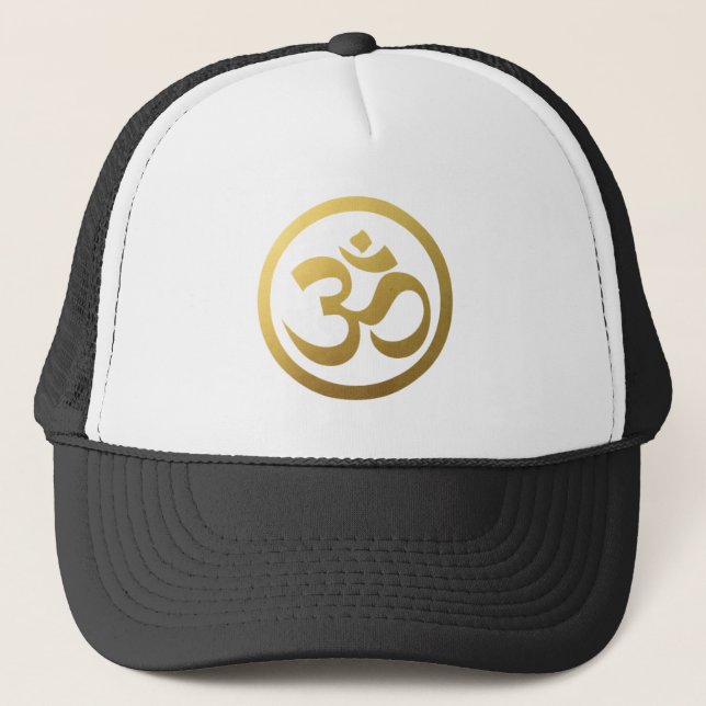 Gold-OM-Symbol-Hut Truckerkappe (Vorderseite)